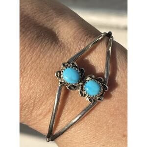 Navajo Double Turquoise Cuff Bracelet Sterling Silver Vintage Handmade Southwest